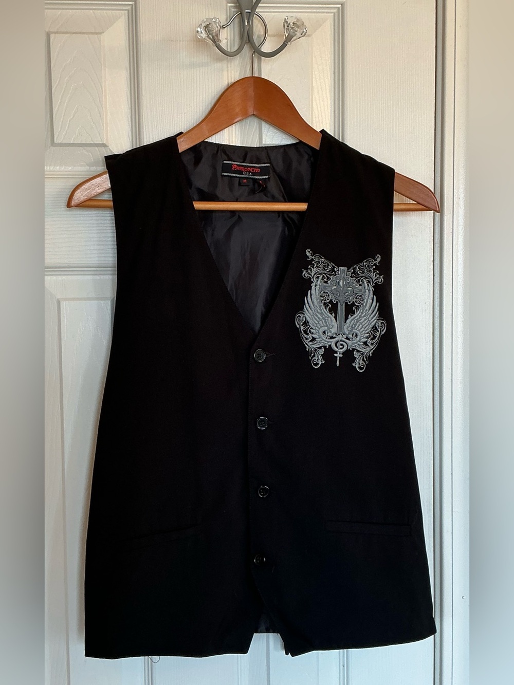Patroncito Black Striped Embroidered Formal Vest Polyester Size Medium